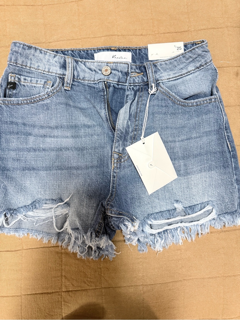 KanCan Light Blue Frayed Hem Denim Shorts